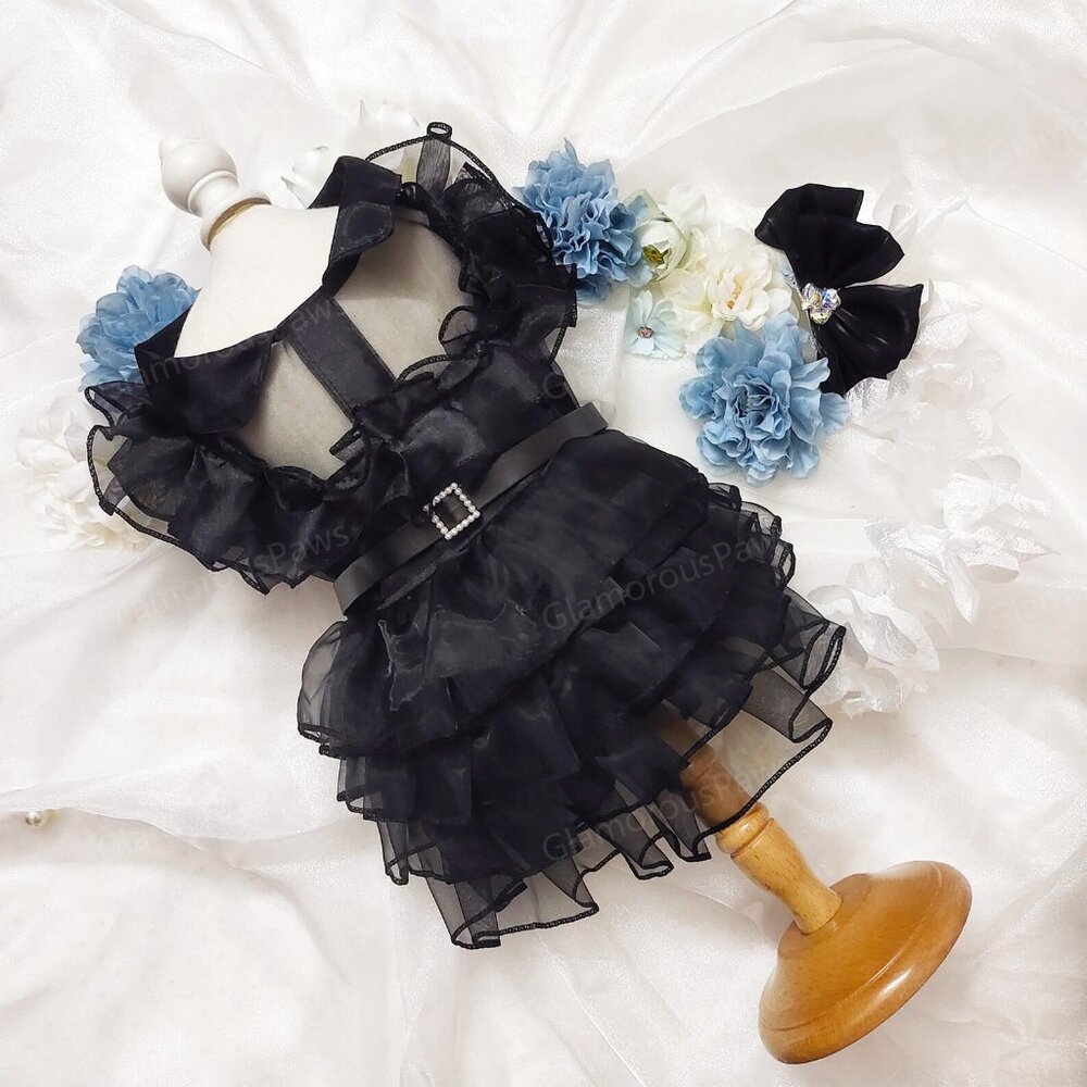 Pet Dress Inspired from Wednesday Addams, Cat Dog Halloween Costume Cosplay
